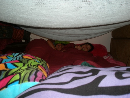 Kasen and Karis in their tent